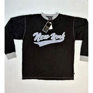 90 PJ Mark Men Long Sleeve "New York" Graphic T-Shirt Size L Black Gray Contrast